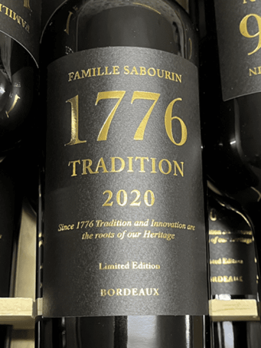 Etiquette du millésime 2020 de 1776 TRADITION, vin rare en édition limitée