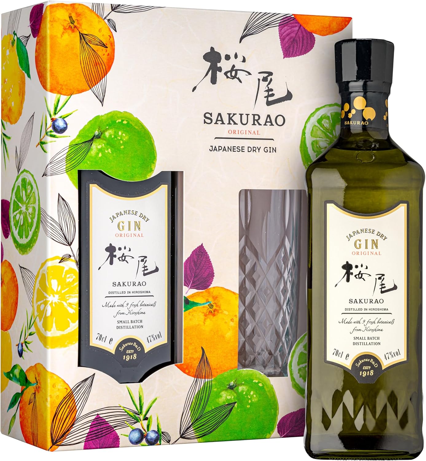 SAKURAO Gin Original – London Dry Gin – Japon – 70 cl – En coffret avec 1 verre